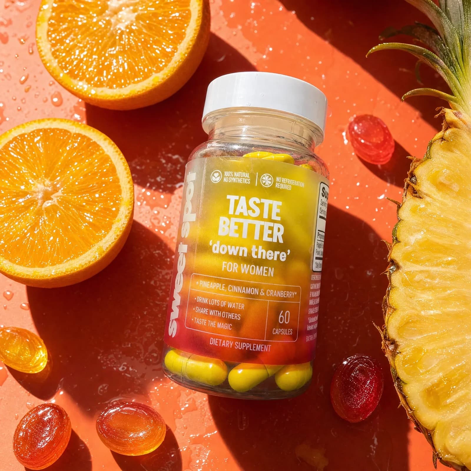 For Her capsule bottle with orange slices and pineapple